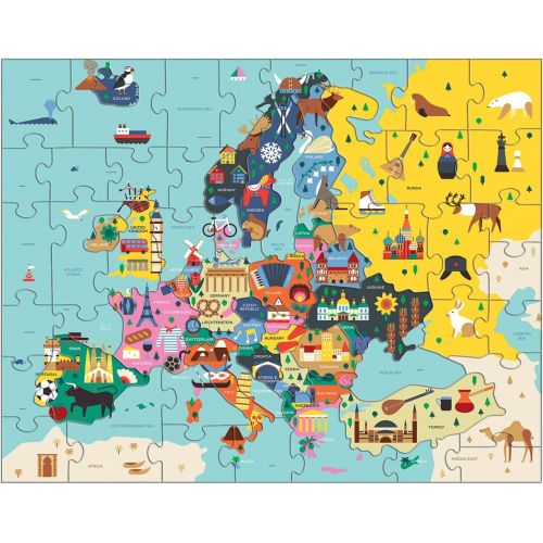  Mudpuppy Map of Europe Puzzle, 70 Pieces, 22”x17.25” ? Perfect for Kids Age 5 9 Learn Countries of Europe by Name, Shape, Location ? Double Sided Geography Puzzle with Pieces Sha