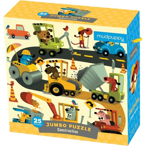  Mudpuppy Construction Site Jumbo Puzzle, 25 Jumbo Pieces, 22”x22”, Great for Kids Age 2+, Fun Colorful Illustrations of Dogs on a Construction Site, Rope Handle on Box, Multicolor,
