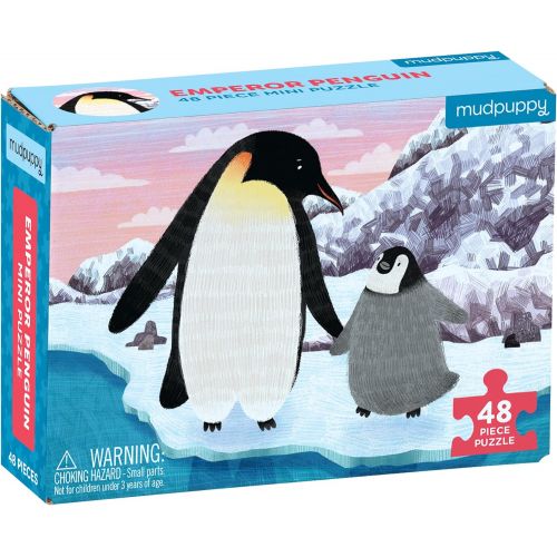  Mudpuppy Emperor Penguin Mini Puzzle, 48 Pieces, 8” x 5.75” ? Perfect Family Puzzle for Ages 4+ ? Jigsaw Puzzle Featuring a Colorful Illustration of Penguins, Informational Insert