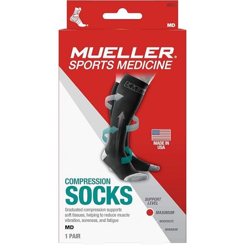  Mueller Sports Medicine Compression and Recovery Socks, Black, Medium