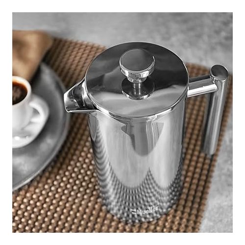  MuellerLiving French Press Coffee Maker, 34 oz, Stainless Steel, 4 Filters, Double Insulated, Rust-Free, Dishwasher Safe