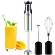 MuellerLiving Hand Blender, Immersion Blender, Hand Mixer with Attachments: Stainless Steel Blade, Whisk, Milk Frother