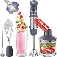 Mueller Multistick 800W 3-in-1 Immersion Blender Handheld, 12 Speed with Turbo Boost, Heaviest Duty Copper Motor, Titanium Blades Hand Blender, Ergonomic Grip, Whisk, Beaker, Chopper