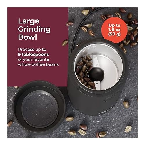  MuellerLiving Electric Coffee Grinder for Spice, Nut, Herbs and Coffee Beans, Sharp Blade, Stainless Steel - Black