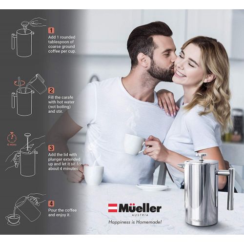  [아마존 핫딜] [아마존핫딜]Mueller Austria Mueller French Press Coffee Maker, 20% Heavier 18/10 Stainless Steel, Multi-Screen System, Rust-Free, Dishwasher Safe