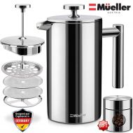 Mueller Austria Mueller French Press 20% Heavier Duty Double Insulated 310 Stainless Steel Coffee Maker Multi-Screen System 100% No Coffee Grounds Guarantee, Rust-Free, Dishwasher Safe