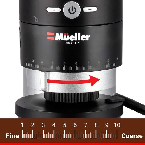  Mueller Austria Mueller Ultra-Grind Conical Burr Grinder Professional Series, Innovative Detachable PowderBlock Grinding Chamber for Easy Cleaning and 40mm Hardened Gears for Long Life