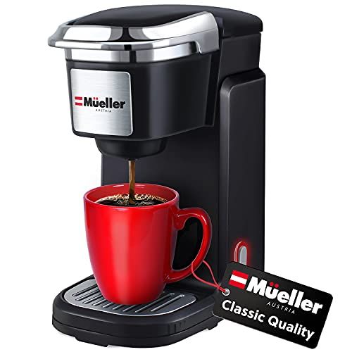  Mueller Austria Mueller Ultimate Single Serve Coffee Maker, Personal Coffee Brewer Machine for Single Cup Pods, 10oz Water Tank, Quick Brewing, One Touch Operation, Compact Size,for Home,Office, R