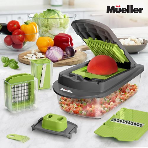  Mueller Austria Mueller Pro-Series 10-in-1, 8 Blade Vegetable Slicer, Onion Mincer Chopper, Vegetable Chopper, Cutter, Dicer, Egg Slicer with Container