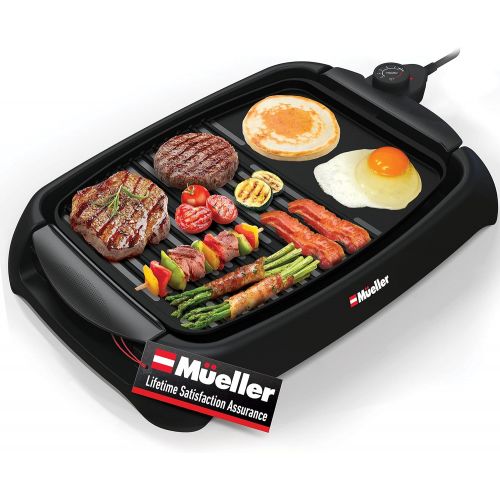  Mueller Austria Mueller Ultra GrillPower 2-in-1 Smokeless Electric Indoor Removable Grill and Griddle Combo, Nonstick Plate, with Adjustable Temperature, 120V