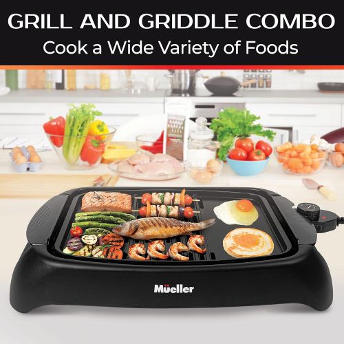  Mueller Austria Mueller Ultra GrillPower 2-in-1 Smokeless Electric Indoor Removable Grill and Griddle Combo, Nonstick Plate, with Adjustable Temperature, 120V