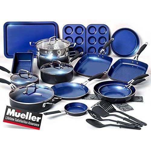  Mueller Austria Mueller Sapphire UltraClad Kitchen Pots and Pans Set Nonstick Induction Cookware Sets -24pc Induction Pots and Pans for Cooking Kitchen Cookware Sets,Frying Pans Nonstick Pots and