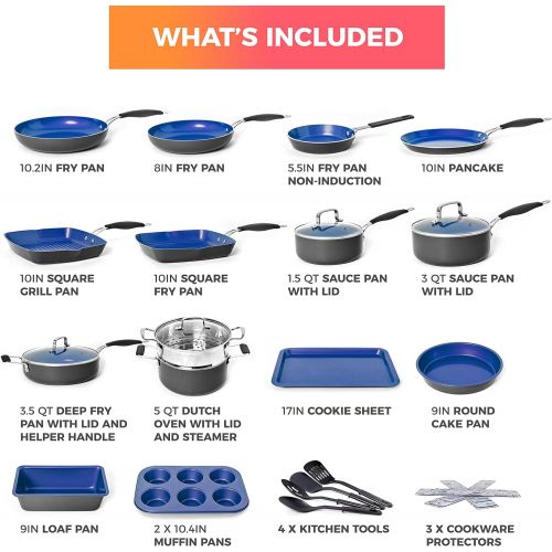  Mueller Austria Mueller Sapphire UltraClad Kitchen Pots and Pans Set Nonstick Induction Cookware Sets -24pc Induction Pots and Pans for Cooking Kitchen Cookware Sets,Frying Pans Nonstick Pots and