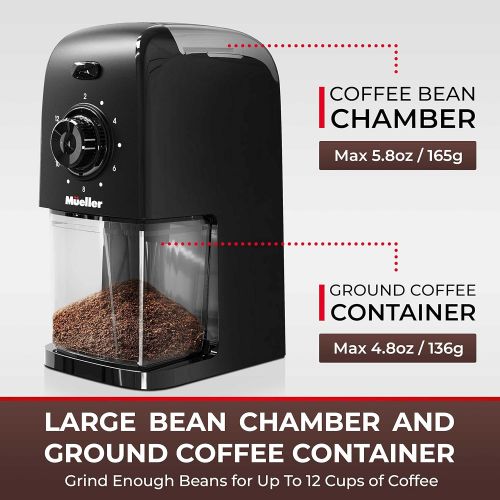  Mueller Austria Mueller SuperGrind Burr Coffee Grinder Electric with Removable Burr Grinder Part - Up to 12 Cups of Coffee, 17 Grind Settings with 5,8oz/164g Coffee Bean Hopper Capacity, Black