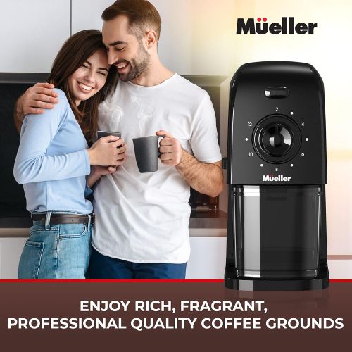  Mueller Austria Mueller SuperGrind Burr Coffee Grinder Electric with Removable Burr Grinder Part - Up to 12 Cups of Coffee, 17 Grind Settings with 5,8oz/164g Coffee Bean Hopper Capacity, Black