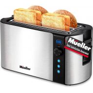 Mueller Austria Mueller UltraToast, Toaster 4 Slice, Long Wide Slots with Built-In Warming Rack, Removable Tray, Cancel/Defrost/Reheat Functions, Stainless Steel, 6 Browning Levels with LCD Countd