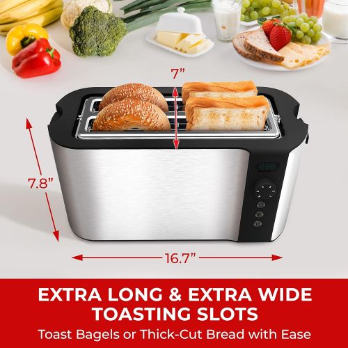  Mueller Austria Mueller UltraToast, Toaster 4 Slice, Long Wide Slots with Built-In Warming Rack, Removable Tray, Cancel/Defrost/Reheat Functions, Stainless Steel, 6 Browning Levels with LCD Countd