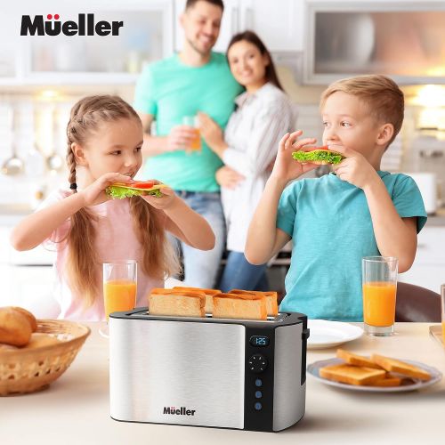  Mueller Austria Mueller UltraToast, Toaster 4 Slice, Long Wide Slots with Built-In Warming Rack, Removable Tray, Cancel/Defrost/Reheat Functions, Stainless Steel, 6 Browning Levels with LCD Countd