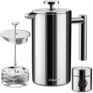 Mueller Austria Mueller French Press Double Insulated 310 Stainless Steel Coffee Maker 4 Level Filtration System, No Coffee Grounds, Rust-Free, Dishwasher Safe