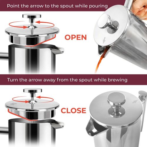  Mueller Austria Mueller French Press Double Insulated 310 Stainless Steel Coffee Maker 4 Level Filtration System, No Coffee Grounds, Rust-Free, Dishwasher Safe