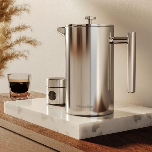  Mueller Austria Mueller French Press Double Insulated 310 Stainless Steel Coffee Maker 4 Level Filtration System, No Coffee Grounds, Rust-Free, Dishwasher Safe