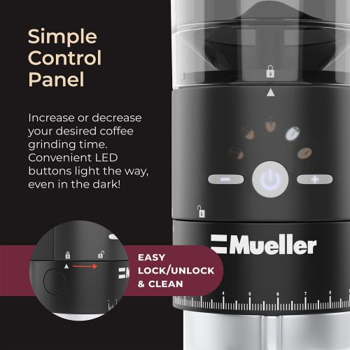  Mueller Austria Mueller Ultra-Grind Conical Burr Grinder Professional Series, Innovative Detachable PowderBlock Grinding Chamber for Easy Cleaning and 40mm Hardened Gears for Long Life