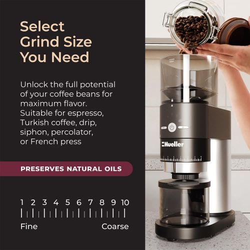  Mueller Austria Mueller Ultra-Grind Conical Burr Grinder Professional Series, Innovative Detachable PowderBlock Grinding Chamber for Easy Cleaning and 40mm Hardened Gears for Long Life