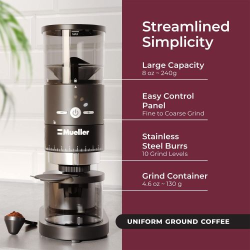  Mueller Austria Mueller Ultra-Grind Conical Burr Grinder Professional Series, Innovative Detachable PowderBlock Grinding Chamber for Easy Cleaning and 40mm Hardened Gears for Long Life