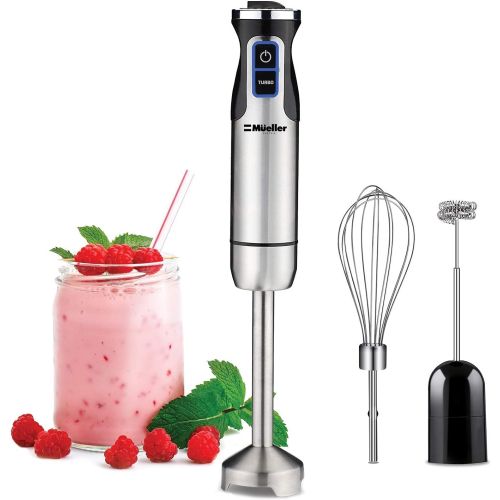  Mueller Austria Ultra-Stick 500 Watt 9-Speed Immersion Multi-Purpose Hand Blender Heavy Duty Copper Motor Brushed 304 Stainless Steel With Whisk, Milk Frother Attachments