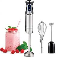 Mueller Austria Ultra-Stick 500 Watt 9-Speed Immersion Multi-Purpose Hand Blender Heavy Duty Copper Motor Brushed Stainless Steel Finish With Whisk, Milk Frother Attachments, Silve