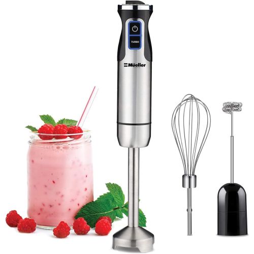  Mueller Austria Ultra-Stick 500 Watt 9-Speed Immersion Multi-Purpose Hand Blender Heavy Duty Copper Motor Brushed Stainless Steel Finish With Whisk, Milk Frother Attachments, Silve