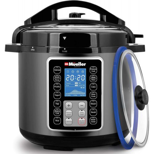  Mueller Austria Mueller 6 Quart Pressure Cooker 10 in 1, Cook 2 Dishes at Once, Tempered Glass Lid incl, Saute, Slow Cooker, Rice Cooker, Yogurt Maker and Much More