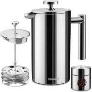 [아마존베스트]Mueller Austria Mueller French Press Double Insulated 310 Stainless Steel Coffee Maker 4 Level Filtration System, No Coffee Grounds, Rust-Free, Dishwasher Safe