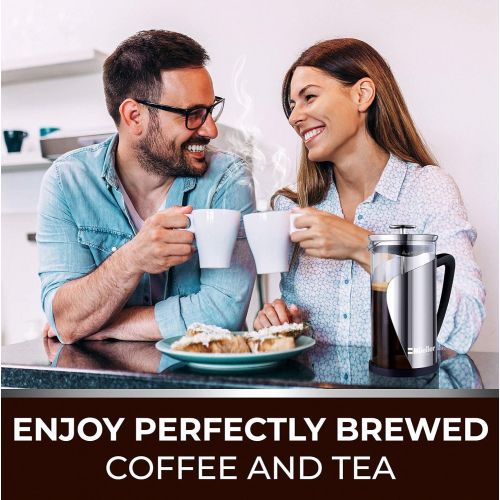  [아마존베스트]Mueller Austria Mueller French Press Coffee, 20% Heavier Duty Stainless Steel Frame & Trumax Borosilicate Glass Coffee Press with 4 Level Filtration System, Easy Clean, 34oz-8 cups