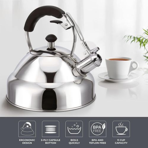  [아마존베스트]Mueller Austria Stove Top Whistling Tea Kettle - Only Culinary Grade Stainless Steel Teapot with Cool Touch Ergonomic Handle and Straight Pour Spout - Tea Maker Infuser Strainer Included