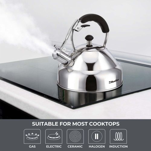  [아마존베스트]Mueller Austria Stove Top Whistling Tea Kettle - Only Culinary Grade Stainless Steel Teapot with Cool Touch Ergonomic Handle and Straight Pour Spout - Tea Maker Infuser Strainer Included