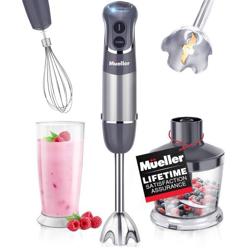  [아마존베스트]Mueller Austria Hand Blender, Smart Stick 800W, 12 Speed and Turbo Mode, 3-in-1, Titanium Steel Blades, Comfygrip Handle, with Whisk, Chopper/Grinder Bowl and Beaker/Measuring Cup