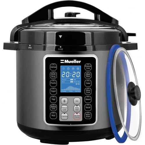  [아마존베스트]Mueller Austria Mueller 6 Quart Pressure Cooker 10 in 1, Cook 2 Dishes at Once, Tempered Glass Lid incl, Saute, Slow Cooker, Rice Cooker, Yogurt Maker and Much More