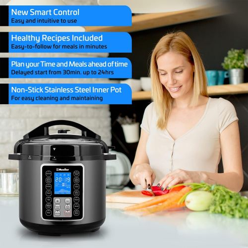  [아마존베스트]Mueller Austria Mueller 6 Quart Pressure Cooker 10 in 1, Cook 2 Dishes at Once, Tempered Glass Lid incl, Saute, Slow Cooker, Rice Cooker, Yogurt Maker and Much More