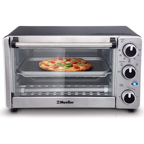  [아마존베스트]Mueller Austria Toaster Oven 4 Slice, Multi-function Stainless Steel Finish with Timer - Toast - Bake - Broil Settings, Natural Convection - 1100 Watts of Power, Includes Baking Pan and Rack by Mu