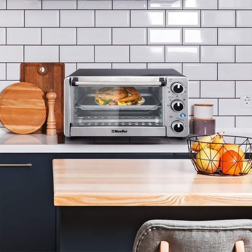  [아마존베스트]Mueller Austria Toaster Oven 4 Slice, Multi-function Stainless Steel Finish with Timer - Toast - Bake - Broil Settings, Natural Convection - 1100 Watts of Power, Includes Baking Pan and Rack by Mu