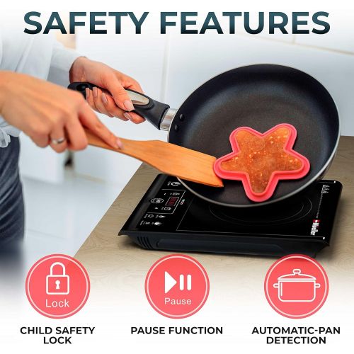  Mueller Austria Mueller RapidTherm Portable Induction Cooktop Hot Plate Countertop Burner 1800W, 8 Temp Levels, Timer, Auto-Shut-Off, Touch Panel, LED Display, Auto Pot Detection, Child Safety Loc