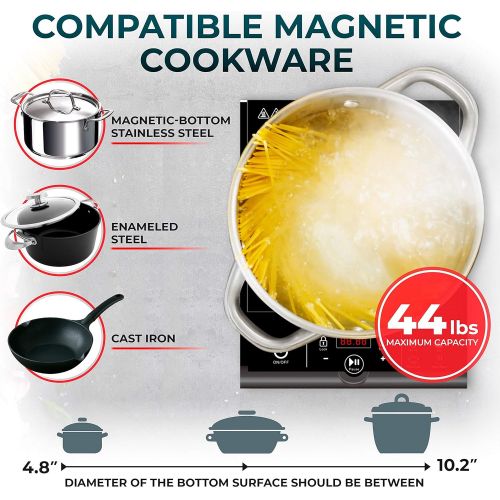  Mueller Austria Mueller RapidTherm Portable Induction Cooktop Hot Plate Countertop Burner 1800W, 8 Temp Levels, Timer, Auto-Shut-Off, Touch Panel, LED Display, Auto Pot Detection, Child Safety Loc