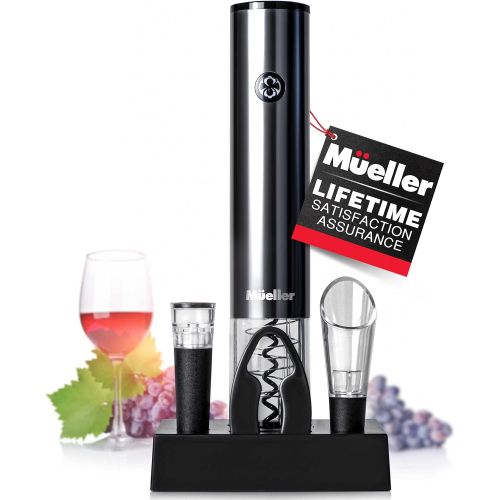  Mueller Austria Mueller Electric Wine Opener Set - Rechargeable Batteries and USB Charging Cable - Electric Corkscrew Opener with Foil Cutter, Wine Pourer, Vacuum Stopper (Batteries Included)