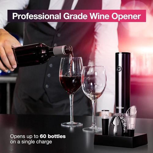  Mueller Austria Mueller Electric Wine Opener Set - Rechargeable Batteries and USB Charging Cable - Electric Corkscrew Opener with Foil Cutter, Wine Pourer, Vacuum Stopper (Batteries Included)