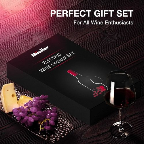  Mueller Austria Mueller Electric Wine Opener Set - Rechargeable Batteries and USB Charging Cable - Electric Corkscrew Opener with Foil Cutter, Wine Pourer, Vacuum Stopper (Batteries Included)