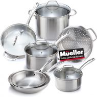 Mueller Austria Mueller Pots and Pans Set 11-Piece, Ultra-Clad Pro Stainless Steel Cookware Set, Ergonomic and EverCool Stainless Steel Handle, Includes Saucepans, Skillets, Stockpot, Saute Pan, S