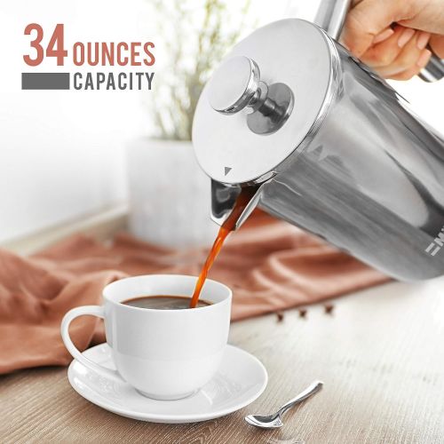  [아마존베스트]Mueller Austria Mueller French Press Double Insulated 310 Stainless Steel Coffee Maker 4 Level Filtration System, No Coffee Grounds, Rust-Free, Dishwasher Safe