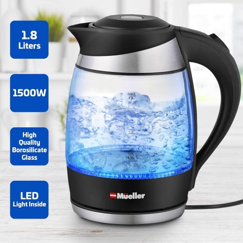  [아마존베스트]Mueller Austria Mueller Premium 1500W Electric Kettle with SpeedBoil Tech, 1.8 Liter Cordless with LED Light, Borosilicate Glass, Auto Shut-Off and Boil-Dry Protection