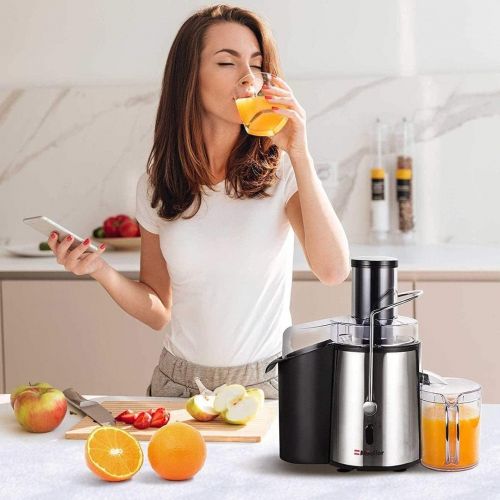  [아마존베스트]Mueller Austria Juicer Ultra 1100W Power, Easy Clean Extractor Press Centrifugal Juicing Machine, Wide 3 Feed Chute for Whole Fruit Vegetable, Anti-drip, High Quality, Large, Silve